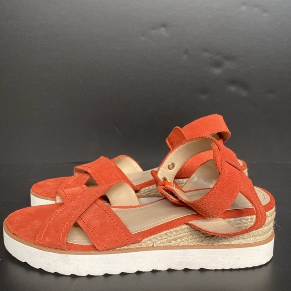 Marc Fisher Leather Suede Cross Strap Wedges Jovana Peach Orange 8.5 - Picture 1 of 9